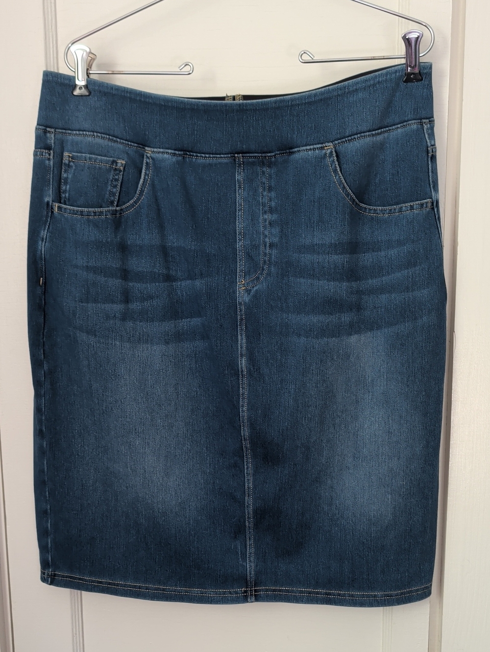 Halara Denim Skirt Pencil Classic Dark Blue Wash Stretch Comfort Waist XL Reg